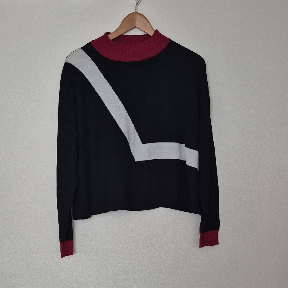 Planet By Lauren G Cotton Modal Knit Sweater Abstract Mock Neck One Size